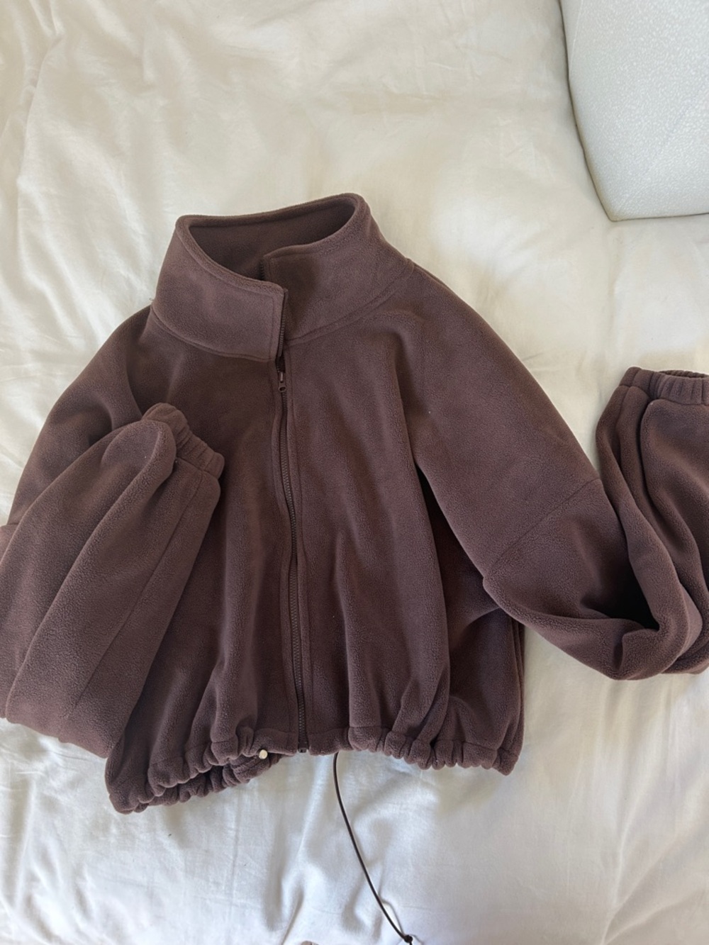 Qinsen Chocolate Brown Fleece Zip Jacket